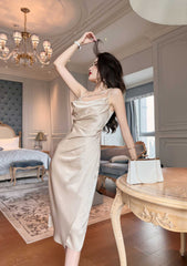 Ruffled Asymmetrical Satin Slip Dress