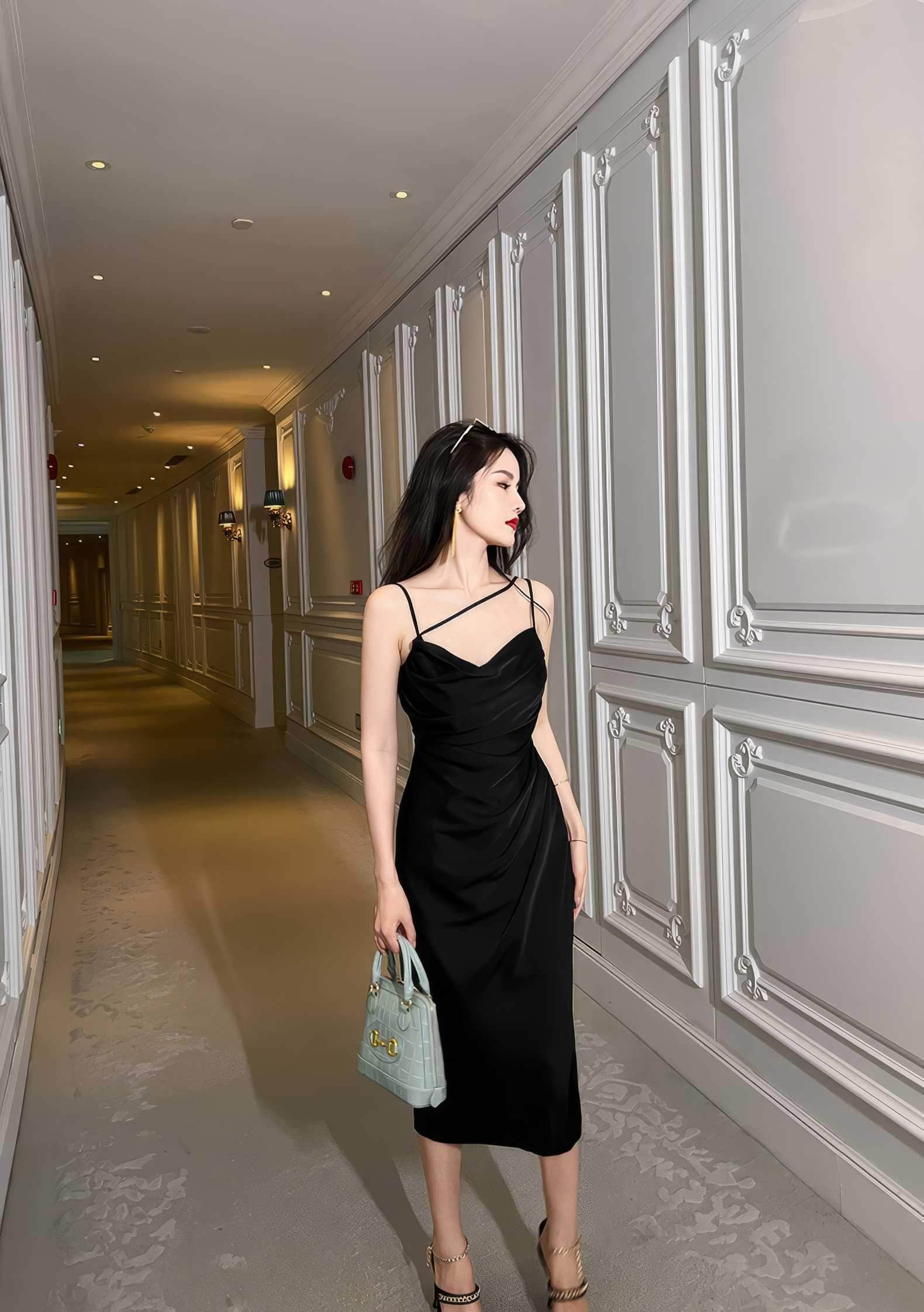 Ruffled Asymmetrical Satin Slip Dress