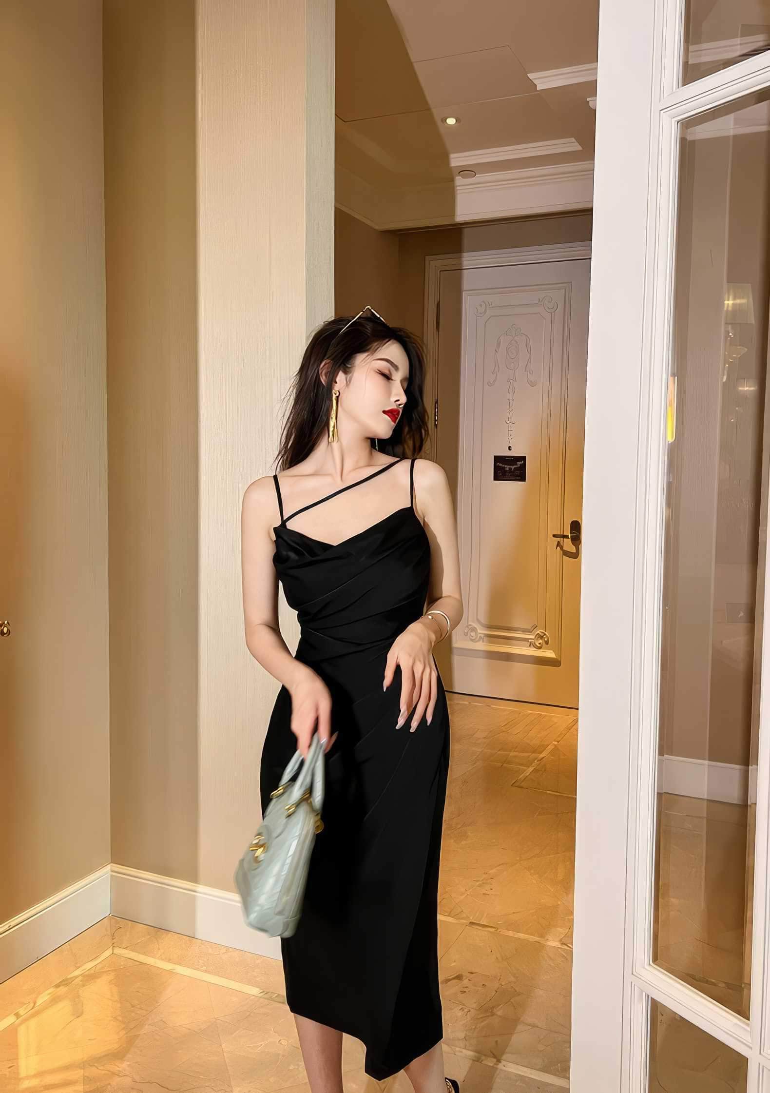Ruffled Asymmetrical Satin Slip Dress
