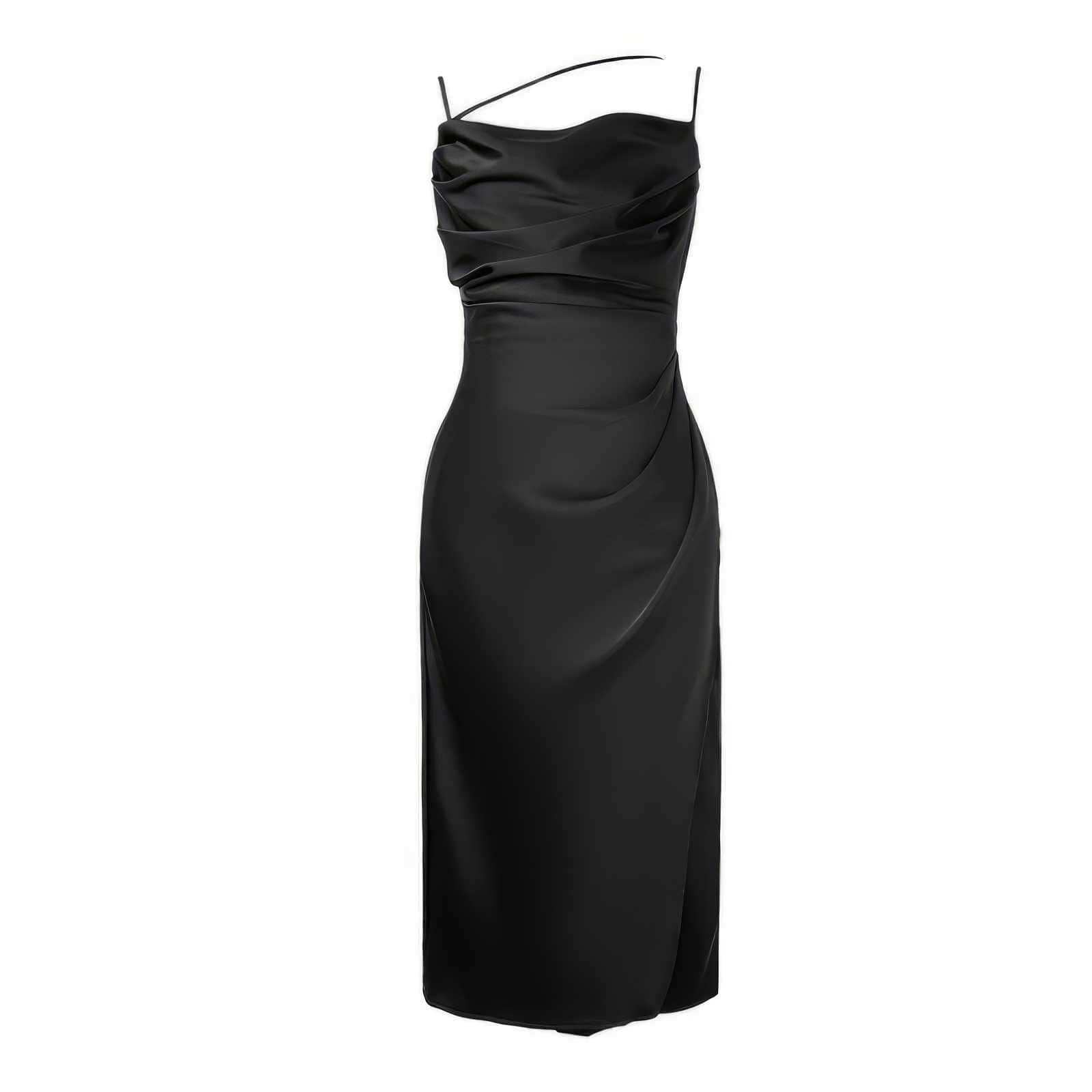 Ruffled Asymmetrical Satin Slip Dress