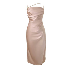 Ruffled Asymmetrical Satin Slip Dress