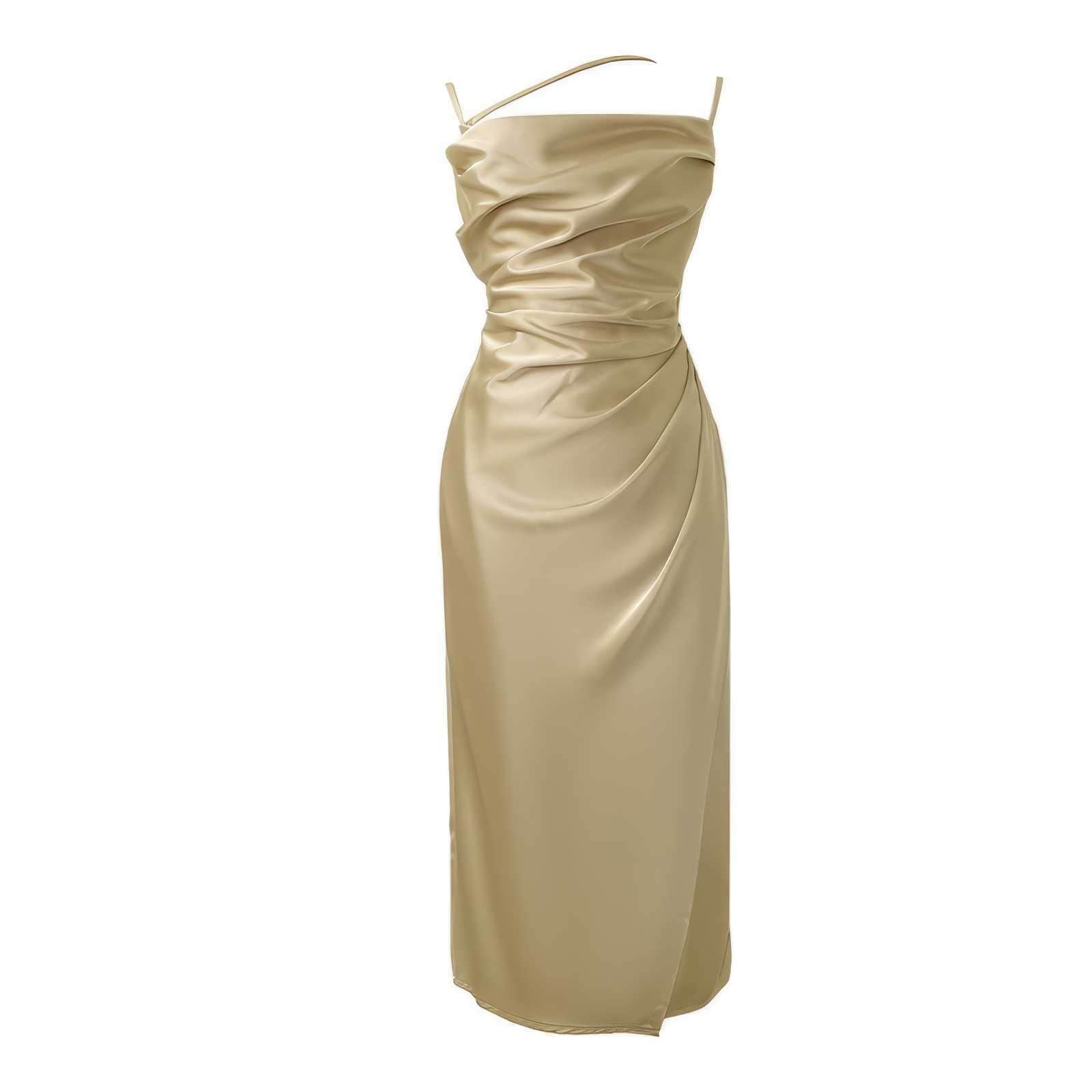 Ruffled Asymmetrical Satin Slip Dress