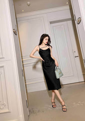 Ruffled Asymmetrical Satin Slip Dress
