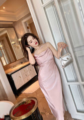 Ruffled Asymmetrical Satin Slip Dress