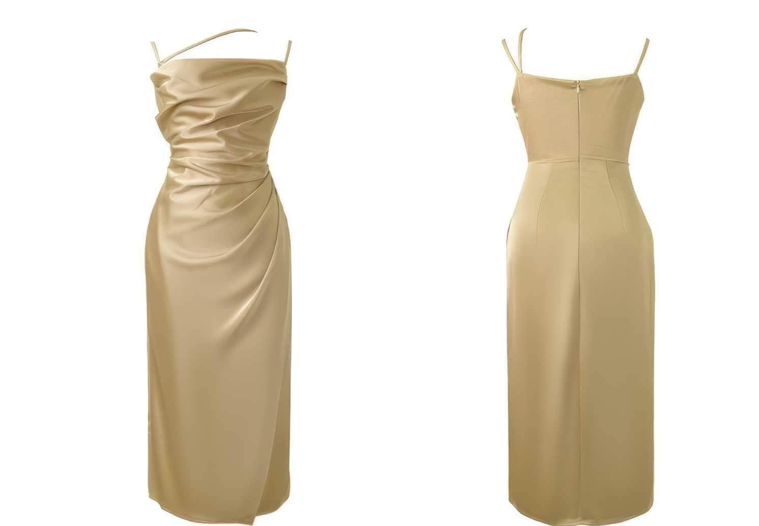 Ruffled Asymmetrical Satin Slip Dress