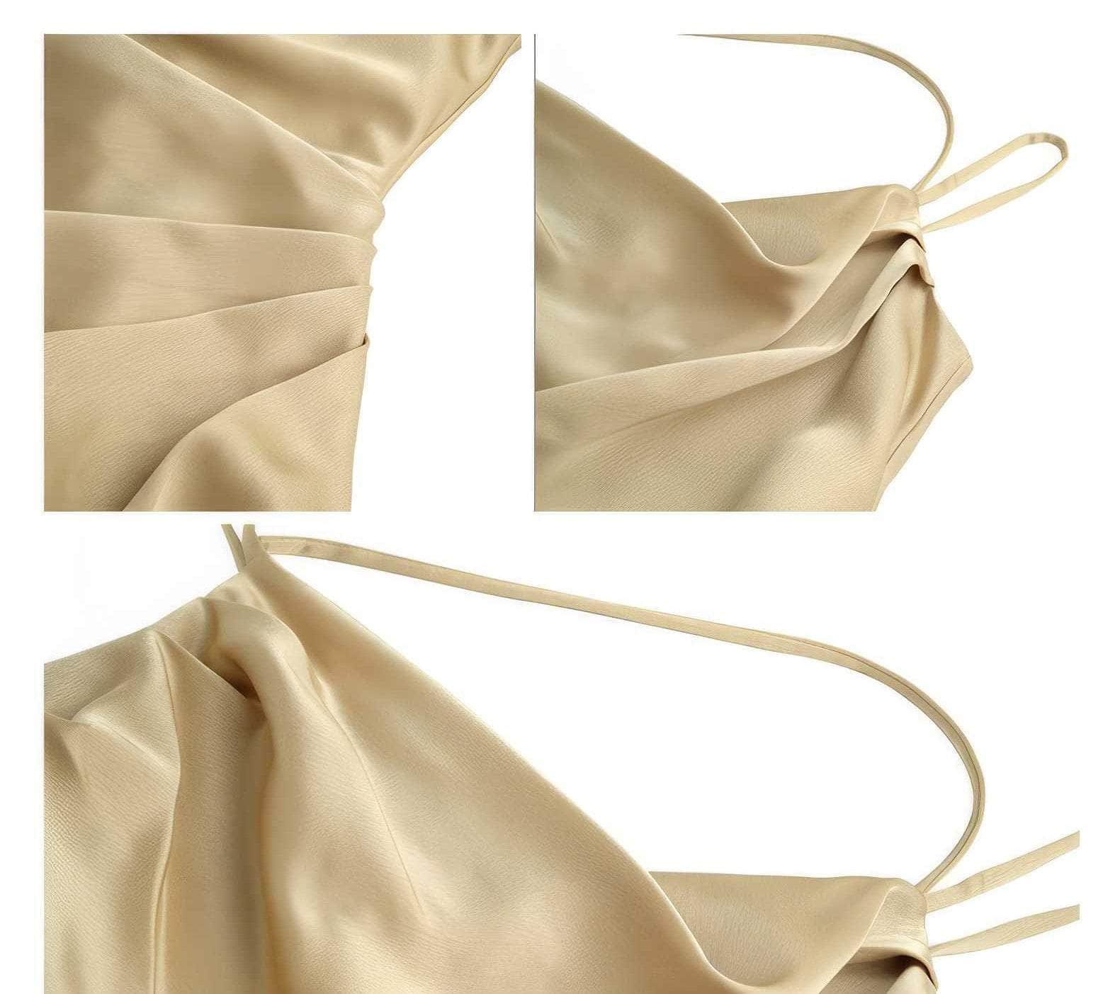 Ruffled Asymmetrical Satin Slip Dress