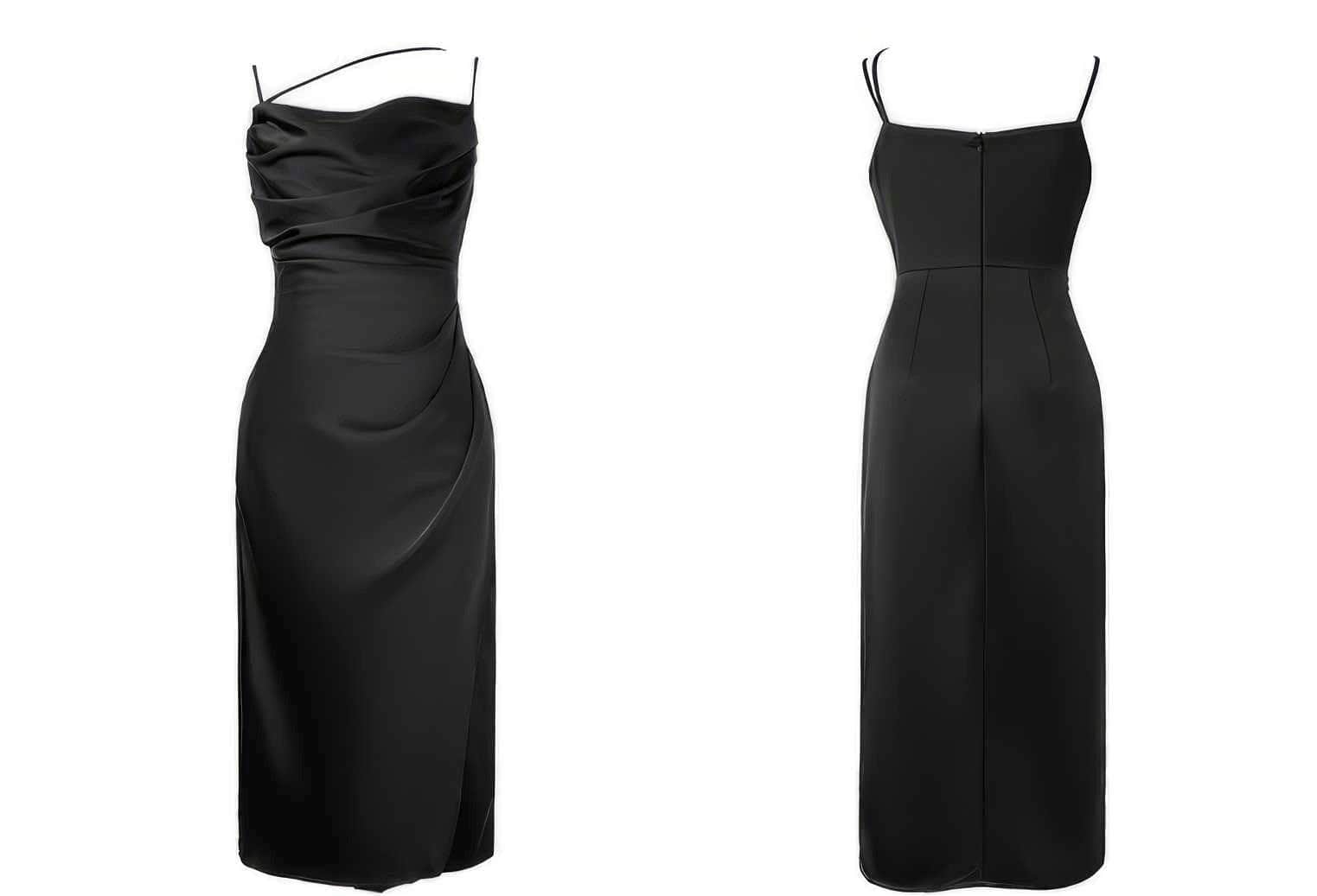Ruffled Asymmetrical Satin Slip Dress