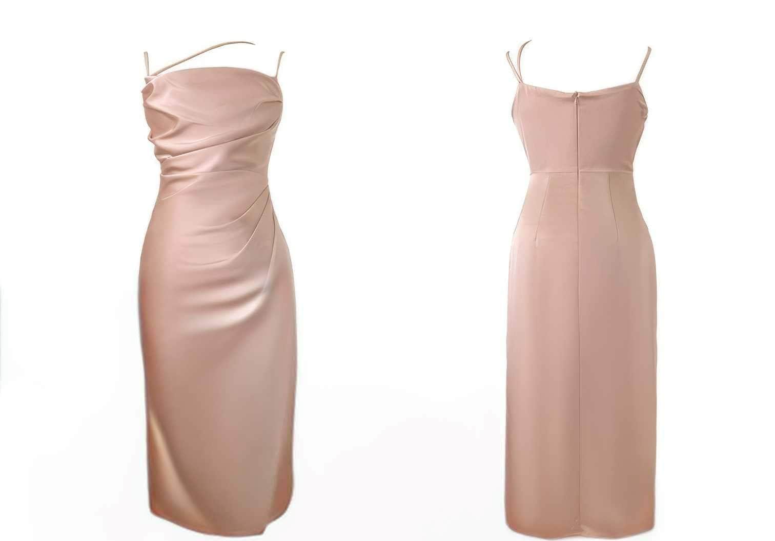 Ruffled Asymmetrical Satin Slip Dress