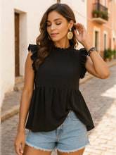 Ruffled Cap Sleeve Blouse Black / XS