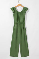 Ruffled Cap Sleeve Wide Leg Jumpsuit