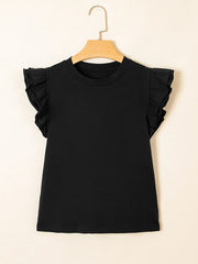 Ruffled Crew Neck Slim Fit Top