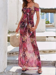 Ruffled Floral Print Maxi Dress