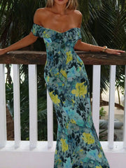 Ruffled Floral Print Maxi Dress