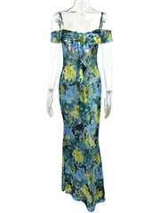 Ruffled Floral Print Maxi Dress