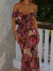 Ruffled Floral Print Maxi Dress