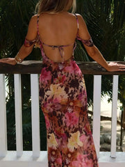 Ruffled Floral Print Maxi Dress