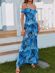 Ruffled Floral Print Maxi Dress