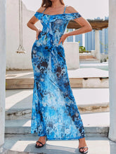 Ruffled Floral Print Maxi Dress Blue / XXS