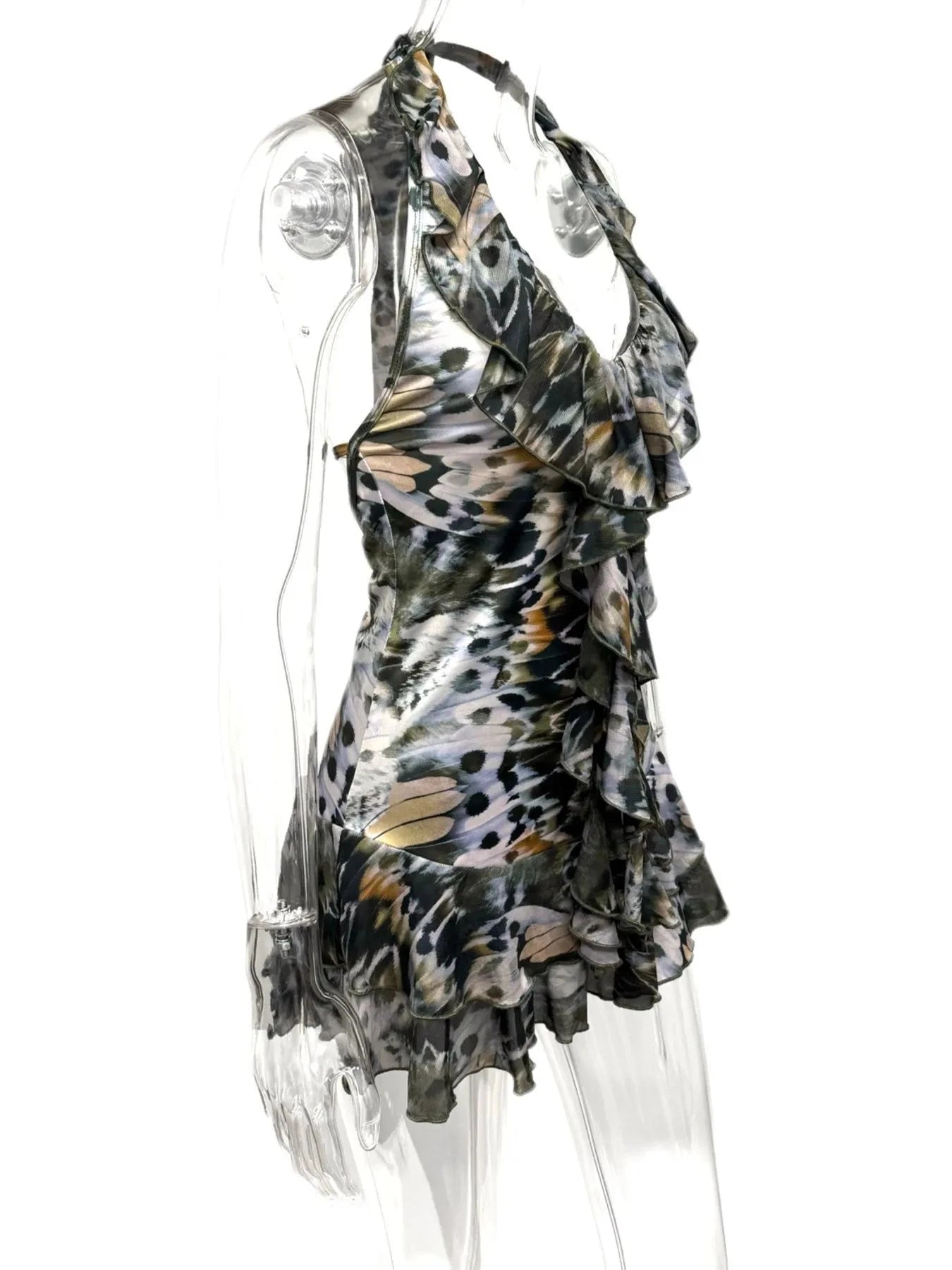 Ruffled Halter Neck Mini Dress