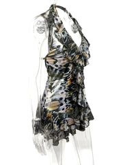 Ruffled Halter Neck Mini Dress