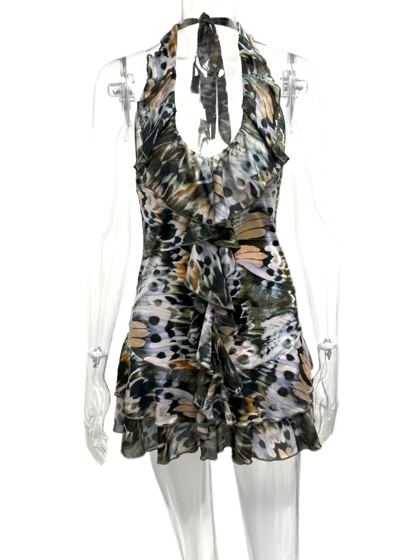 Ruffled Halter Neck Mini Dress