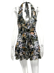Ruffled Halter Neck Mini Dress