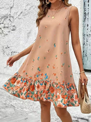 Ruffled Hem Floral Sleeveless Mini Tank Dress