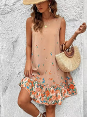 Ruffled Hem Floral Sleeveless Mini Tank Dress
