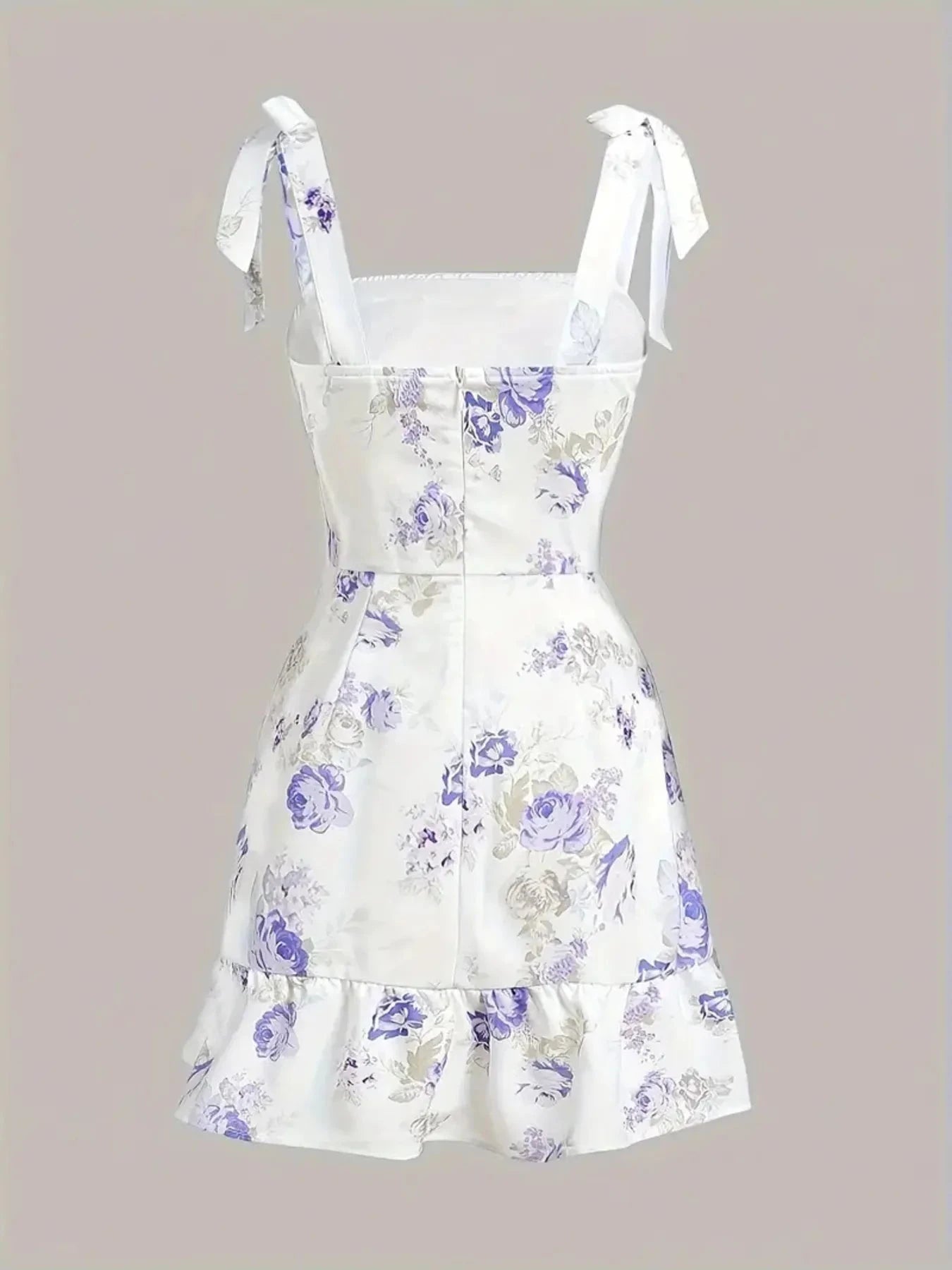 Ruffled Hem Floral Tie-Strap Mini Dress