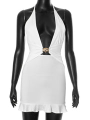 Ruffled Hem Halter Neck Mini Dress