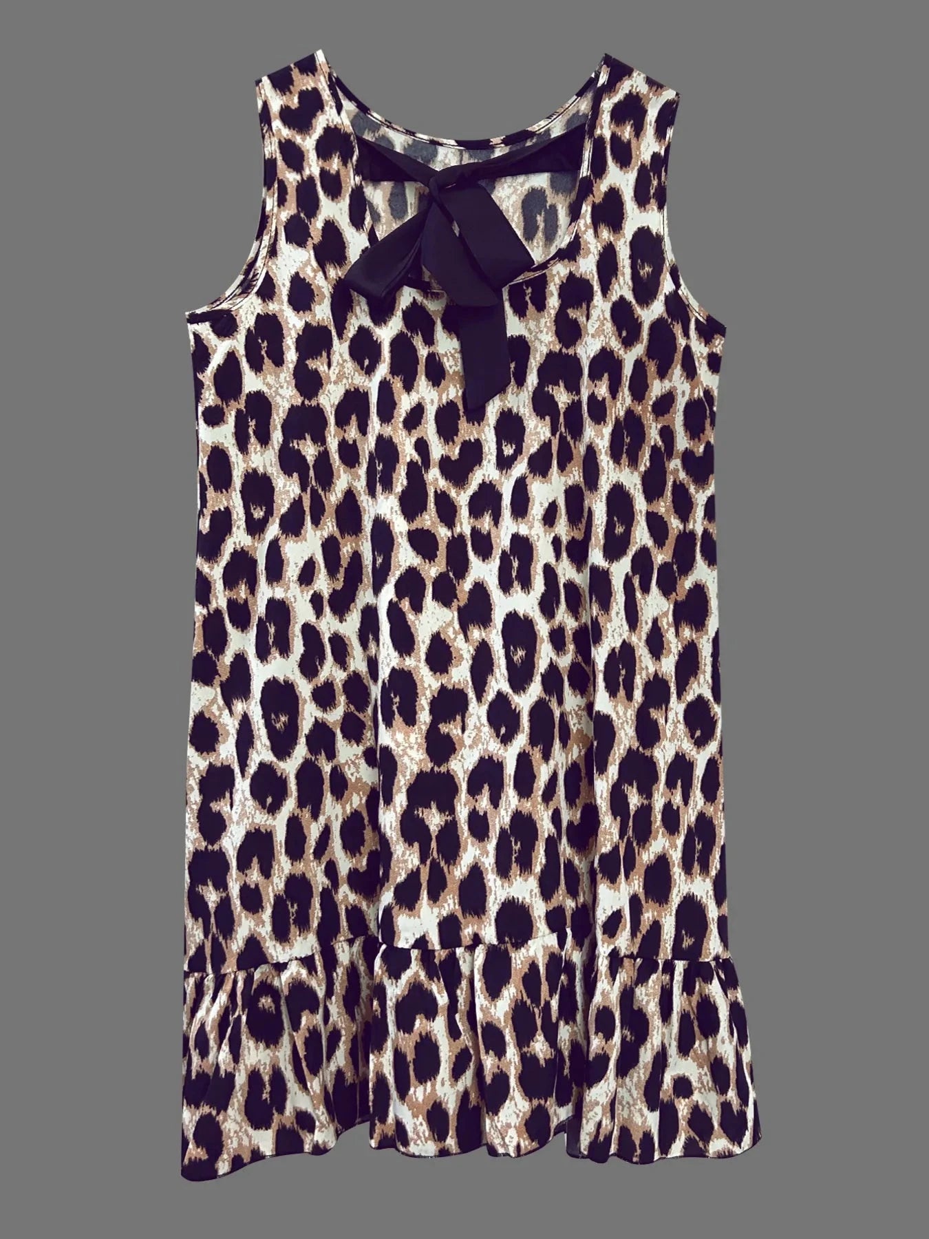 Ruffled Hem Leopard Sleeveless Dress
