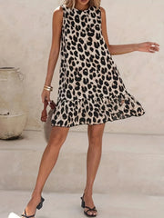 Ruffled Hem Leopard Sleeveless Dress Leopard / S