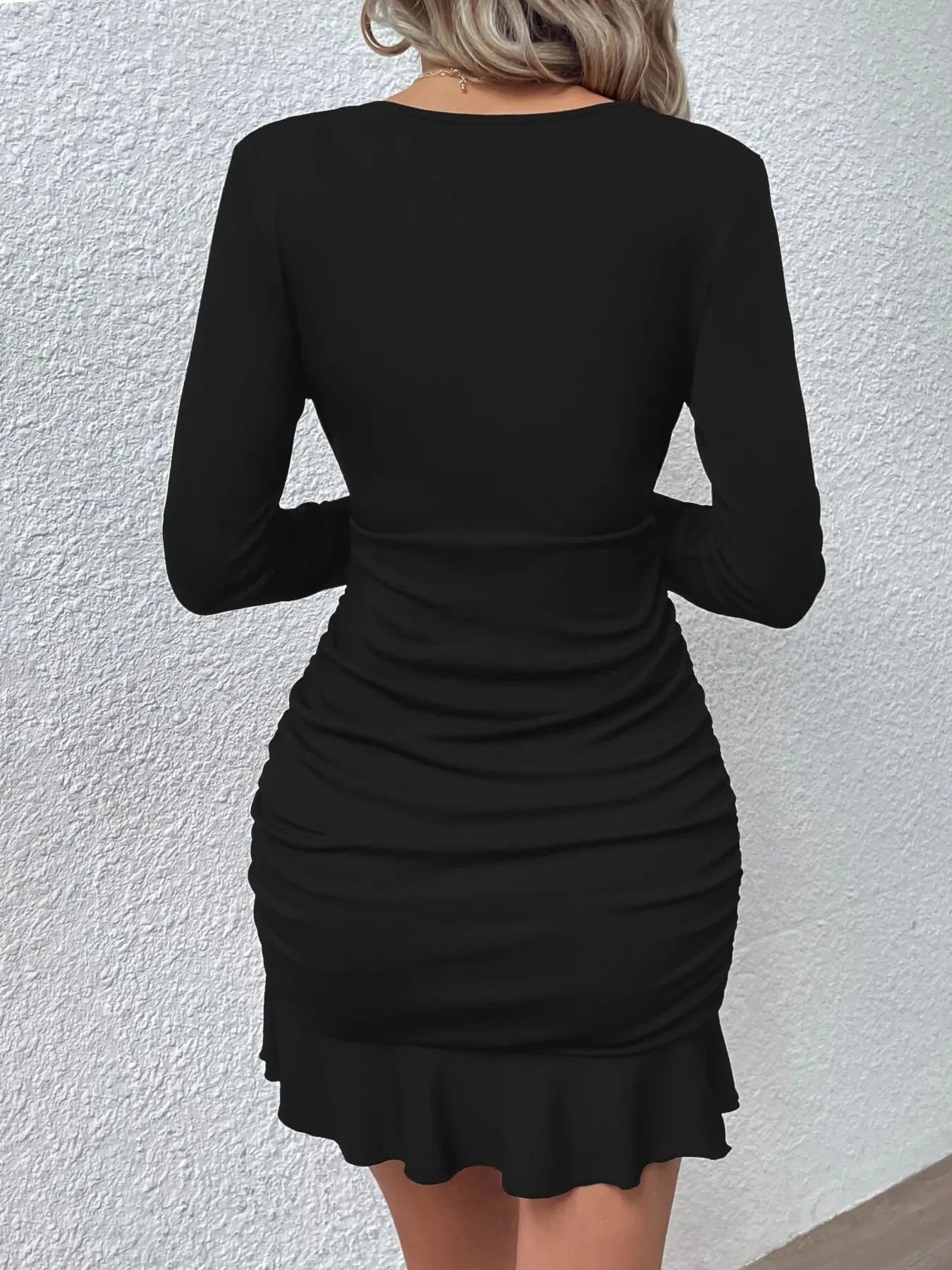 Ruffled Hem Long Sleeve Dress