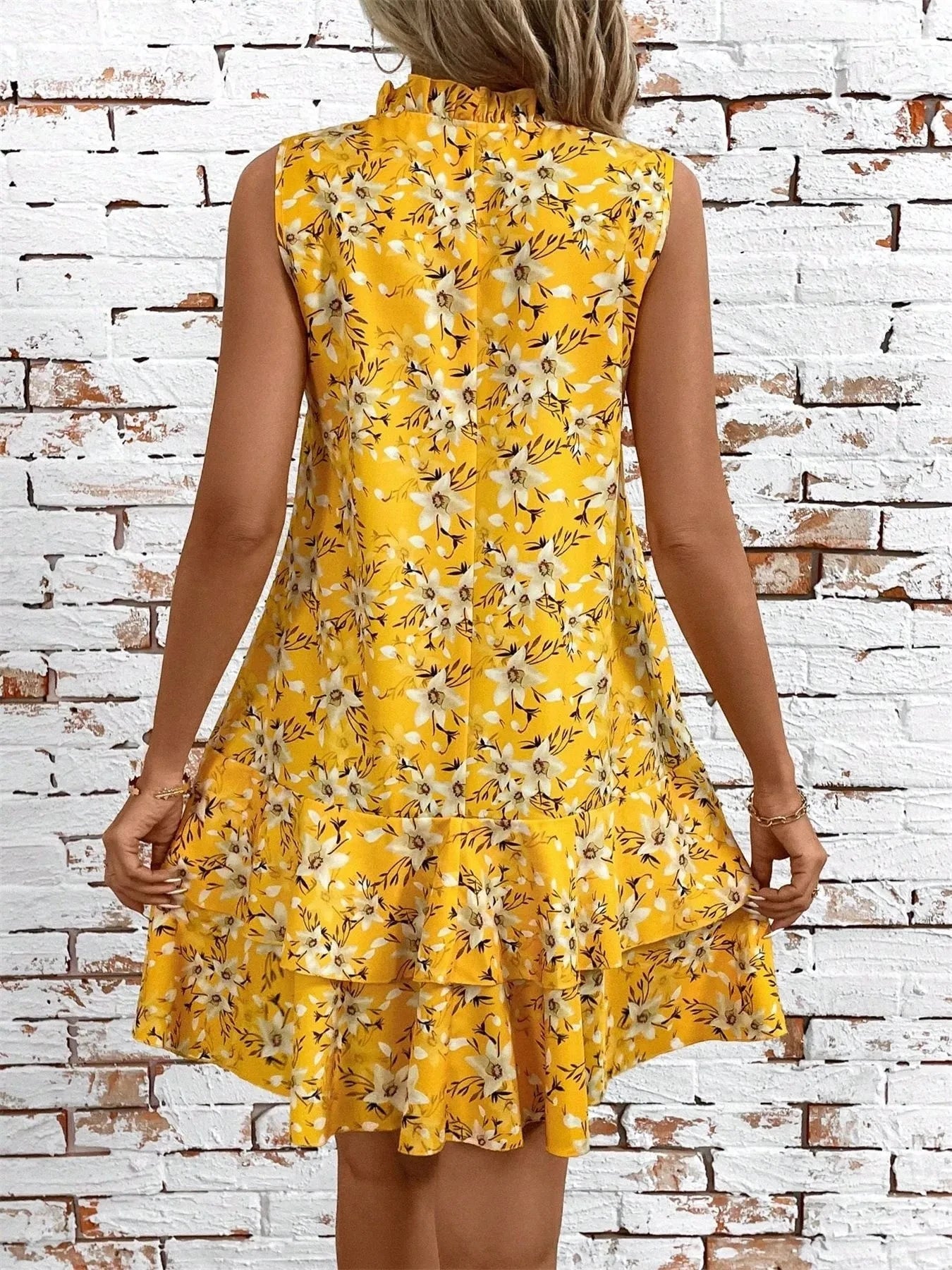 Ruffled Hem Sleeveless Mini Dress