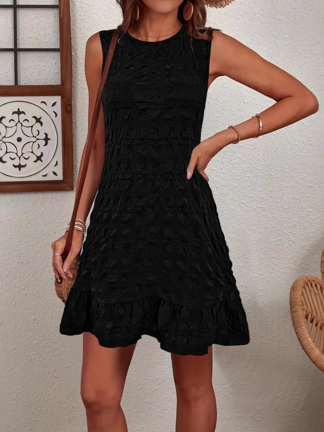Ruffled Hem Sleeveless Mini Dress