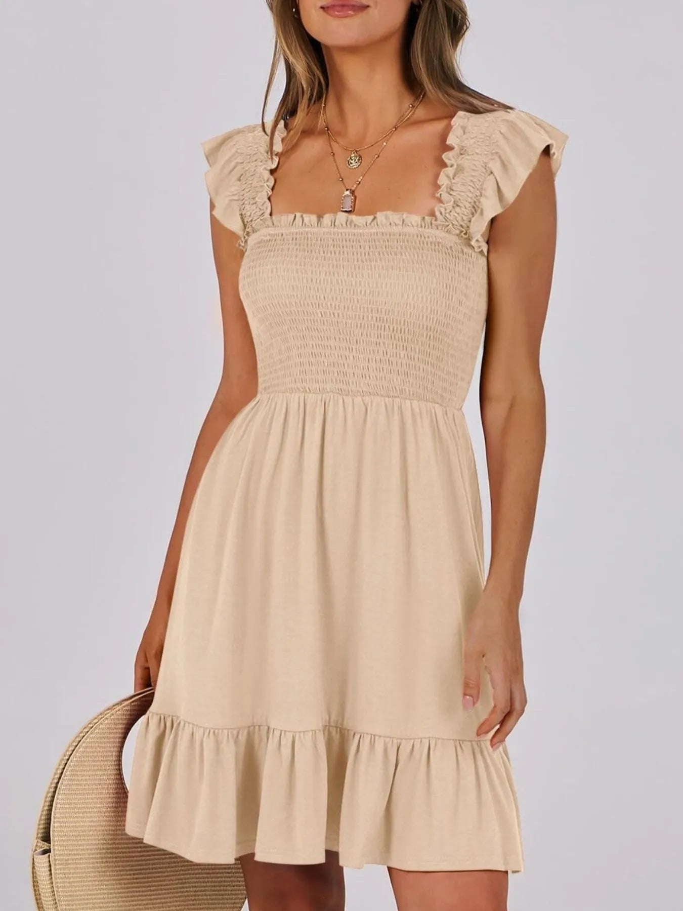 Ruffled Hem Smocked Cami Dress Apricot / S