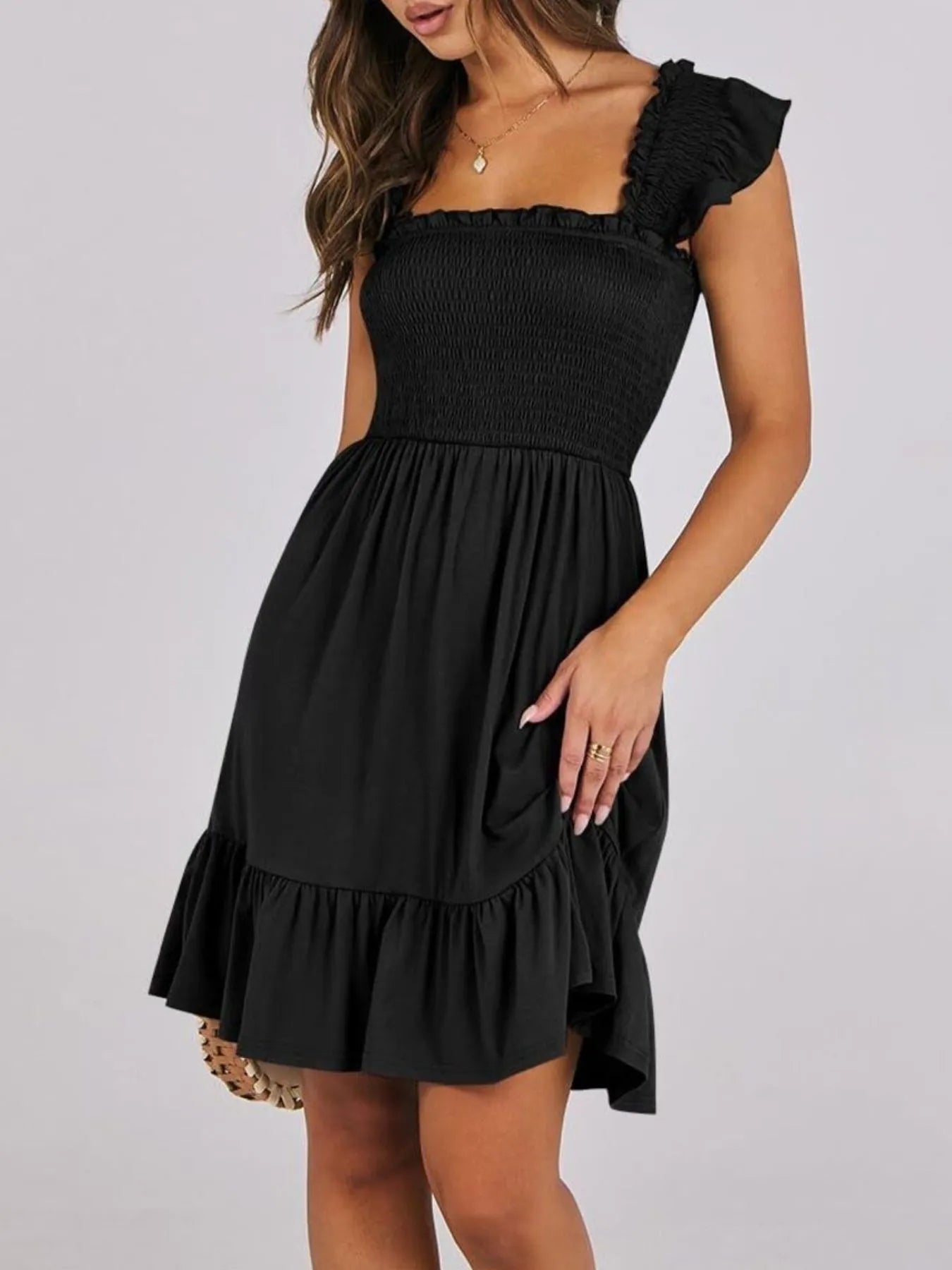 Ruffled Hem Smocked Cami Dress Black / S
