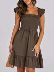 Ruffled Hem Smocked Cami Dress Coffee / S