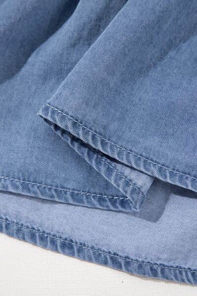 Ruffled Hem Smocked Flutter Sleeve Denim Mini Dress