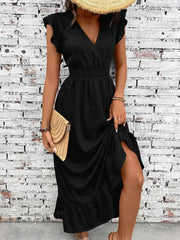 Ruffled Hem Surplice Midi Dress