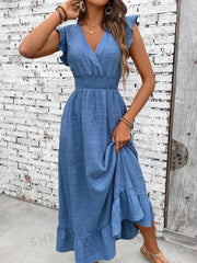 Ruffled Hem Surplice Midi Dress