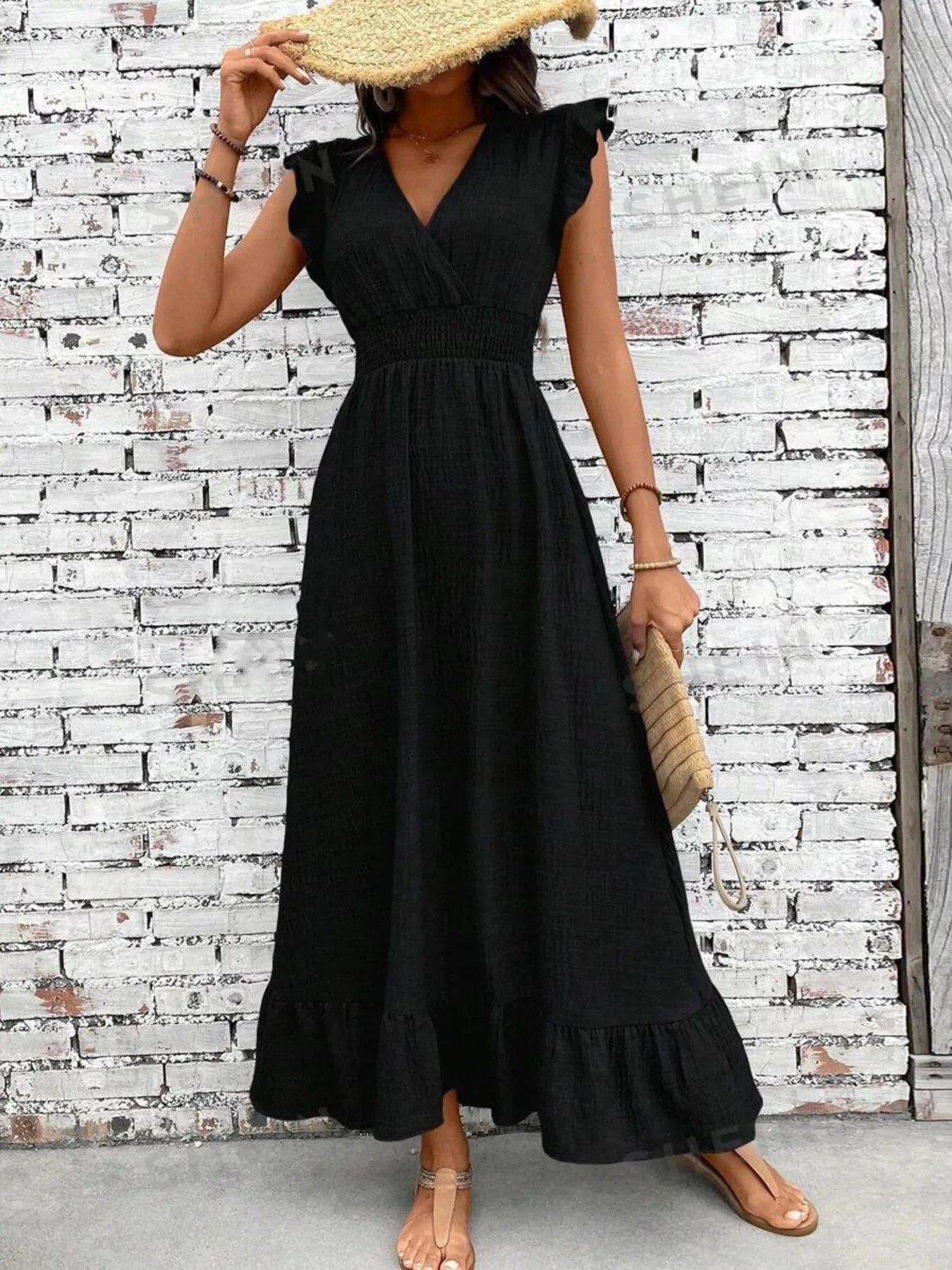Ruffled Hem Surplice Midi Dress