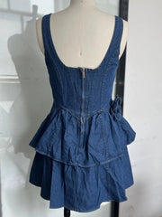 Ruffled Layered Scoop Neck Denim Dress