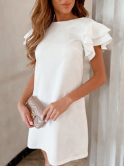 Ruffled Layered Short Sleeve Mini Dress White / S