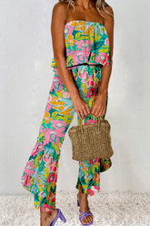Ruffled Printed Tube Jumpsuit Floral / S