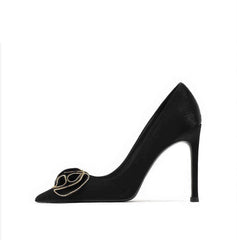 Ruffled Rhinestone Embellished Suede Court Heels