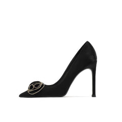 Ruffled Rhinestone Embellished Suede Court Heels