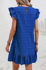 Ruffled Round Neck Cap Sleeve Dress