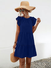 Ruffled Round Neck Cap Sleeve Mini Dress Navy / S
