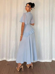 Ruffled Round Neck Flutter Sleeve Dress